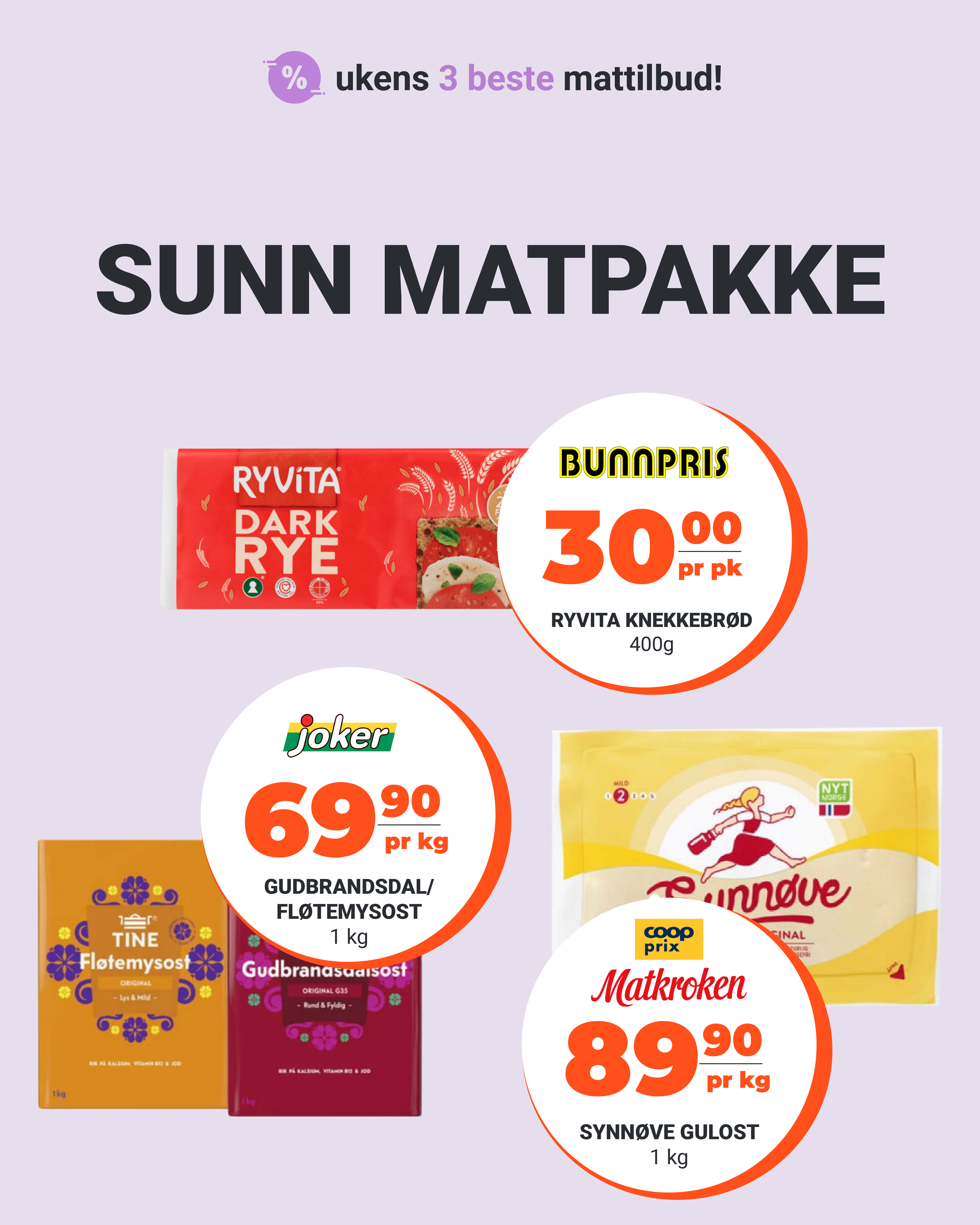 Brunost, knekkebrød og gulost